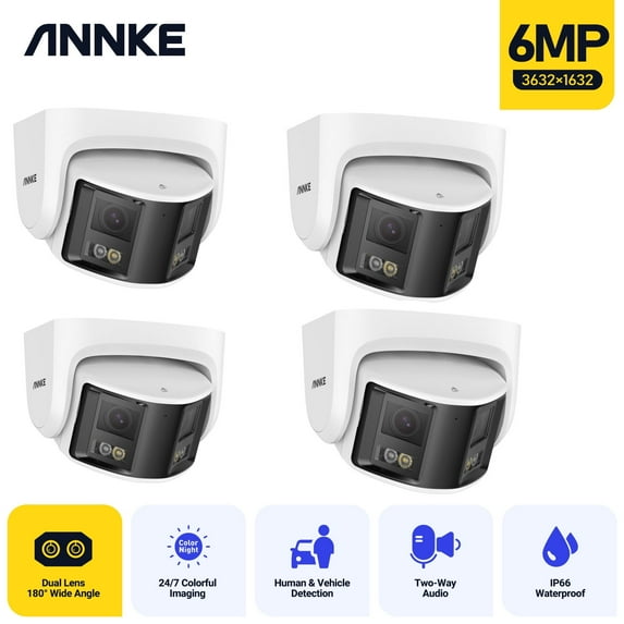 ANNKE 6MP 4PCS PoE Security Camera Outdoor with Dual Lens 180° Filed of View, IP Surveillance Camera Support Color Night Vision, Person/Vehicle Detection, Two-Way Talk, Built-in SD Card Slot
