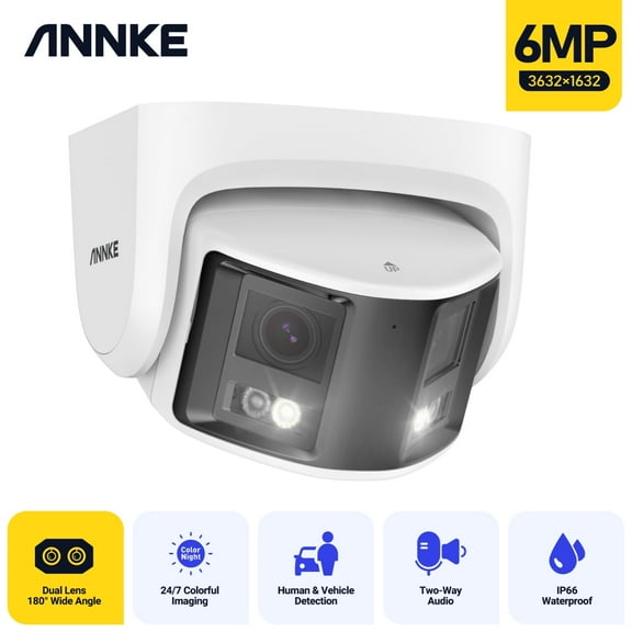 ANNKE 6MP Full Color PoE Security Camera Dual Lens Two-Way Audio Outdoor AI, IP Surveillance Camera Support with Color Night Vision, Person/Vehicle Detection, Dual Lens 180 Filed of View