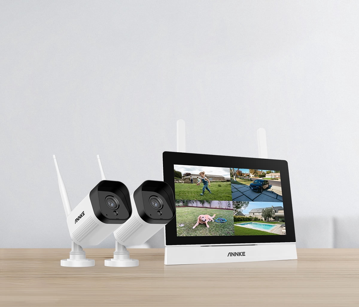 ANNKE Wireless Security Camera System, 7 inch IPS Touch Screen 4Channel 5MP NVR Surveillance Kit, WiFi, Human Detection, TwoWay Audio, IR Night Vision