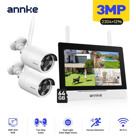 ANNKE 7 Inch IPS Touch Screen NVR Security Camera System 4 Channel 8MP Host Wireless WiFi Surveillance Kit Human Detection Two Way Audio IP66 Weatherproof