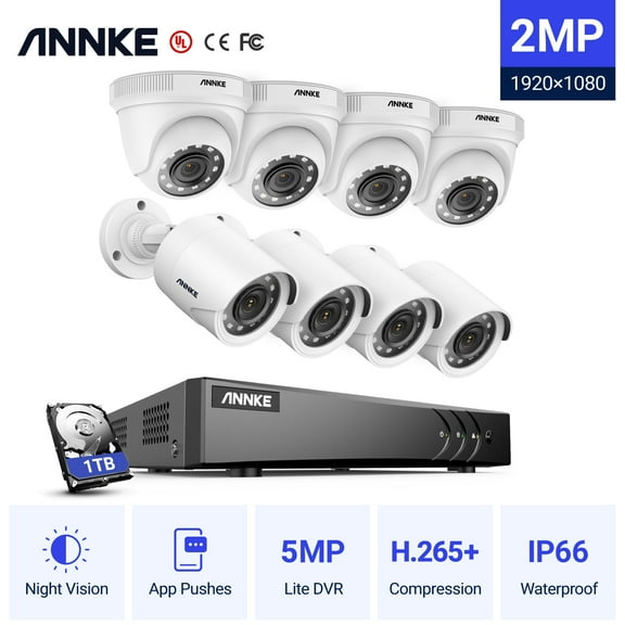 ANNKE 8 Channel 3MP 5-in-1 DVR CCTV Security Camera System with 8×1080P HD Weatherproof Cameras,1TB Hard Drive