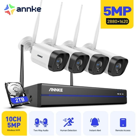 ANNKE 8 Channel 5MP Super HD Wireless NVR IP Security Camera System with 100 ft Night Vision, Audio Record,Indoor & Outdoor WiFi Surveillance,2TB Hard Drive