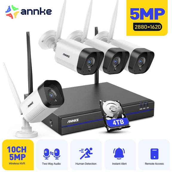 ANNKE 8 Channel 5MP Super HD Wireless NVR IP Security Camera System with 100 ft Night Vision, Audio Record,Indoor & Outdoor Wifi Surveillance,1TB Hard Drive