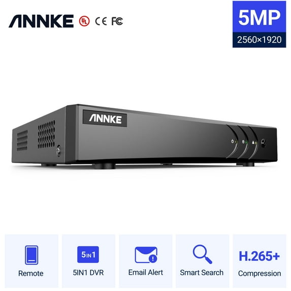ANNKE 8-Channel HD-TVI 5MP Security Video DVR, H.265 Video Compression for Bandwidth Efficiency with 0T Hard Drive
