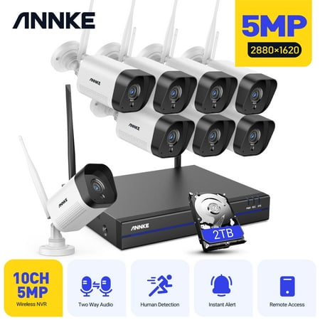 ANNKE 8-channel NVR IP Video Surveillance Kit with 8pcs 5MP Cameras 100 ft Night Vision, Audio Record,Indoor & Outdoor WiFi Surveillance,2TB Hard Drive