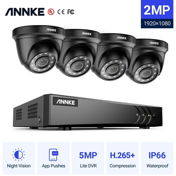 ANNKE 8CH 1080P Outdoor CCTV Video Home Security ,4PCS, IP66,Outdoor Weatherproof ,Dome Camera ,System Surveillance Kits , No Hard Drive Disk