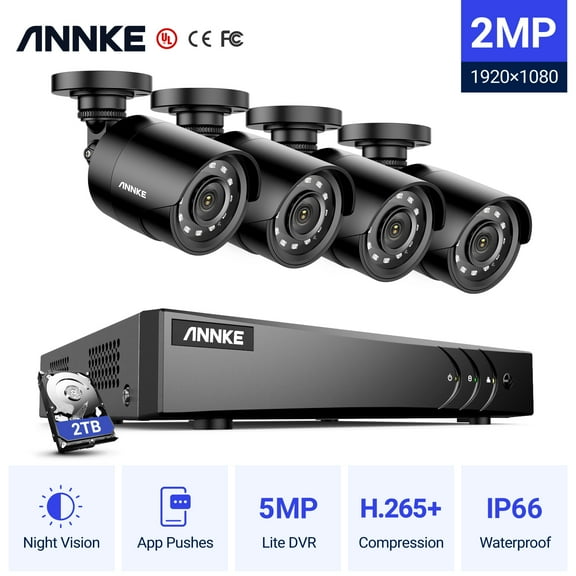 ANNKE 8CH 1080P Outdoor CCTV Video Home Security Camera System 4PCS Bullet Weatherproof Camera System Surveillance Kits With Smart Motion,Remote Control, 2T Hard Drive Disk