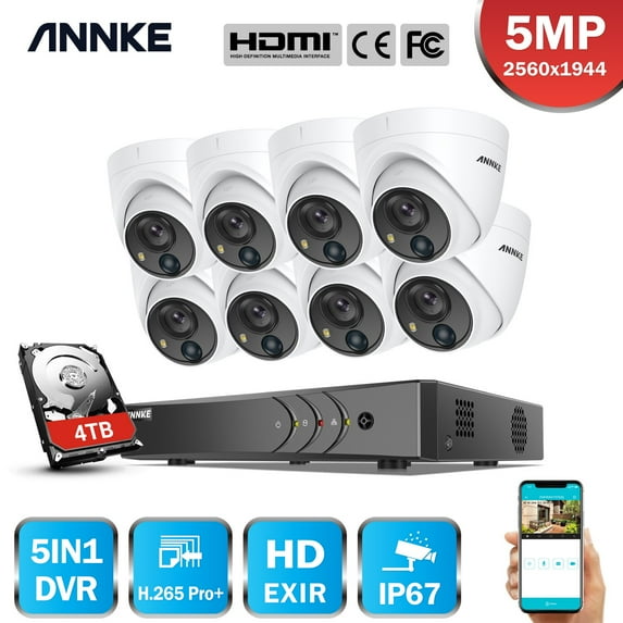 ANNKE 8CH 5MP Security Camera System 5MP Lite 5IN1 H.265+ DVR With 8pcs IP67 5MP PIR HD EXIR Dome Weatherproof Surveillance CCTV Kit with 4T HDD