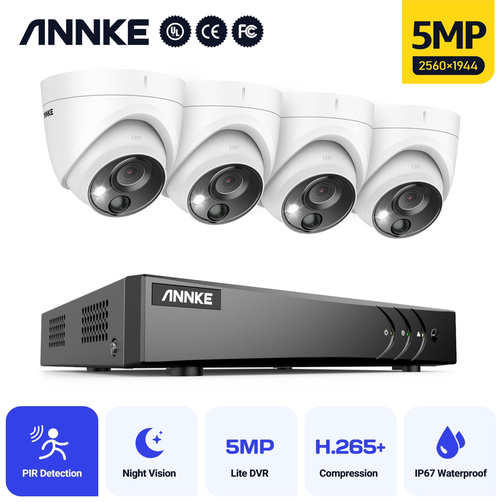ANNKE 8CH 5MP Security Camera System 5MP Lite 5IN1 H.265+ DVR with 4pcs IP67 5MP PIR HD EXIR Dome Weatherproof Surveillance CCTV Kit Without HDD