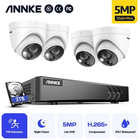 ANNKE 8CH 5MP Security Camera System 5MP Lite 5IN1 H.265+ DVR with 4pcs IP67 5MP PIR HD EXIR Dome Weatherproof Surveillance CCTV Kit with 2T HDD