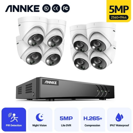 ANNKE 8CH 5MP Security Camera System 5MP Lite 5IN1 H.265+ DVR with 8pcs IP67 5MP PIR HD EXIR Dome Weatherproof Surveillance CCTV Kit Without HDD