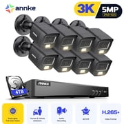 ANNKE 8CH 5MP Security Camera System, H.265+ 5-in-1 4K DVR Recorder with AI Human/Vehicle Detection, 8X 3K IP67 CCTV Bullet Black Cams with Smart Dual Light, Built-in Mic, Work with Alexa, 4TB HDD