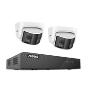 ANNKE 8CH 6MP NVR PoE Security Camera System Outdoor, 2PCS 6MP Dual-Lens 180 IP Camera and PoE NVR, Smart Motion Detection, Remote Access, No HDD, Panoramic infrared sound and light alarm AI