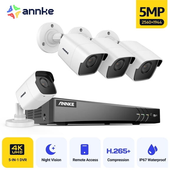 ANNKE 8CH Security Camera System, H.265+ 5-in-1 4K DVR Recorder with AI Human/Vehicle Detection, 4X 5MP IP67 CCTV Outdoor Cameras with 100ft Night Vision, Smart IR, Work with Alexa, NO Hard Drive
