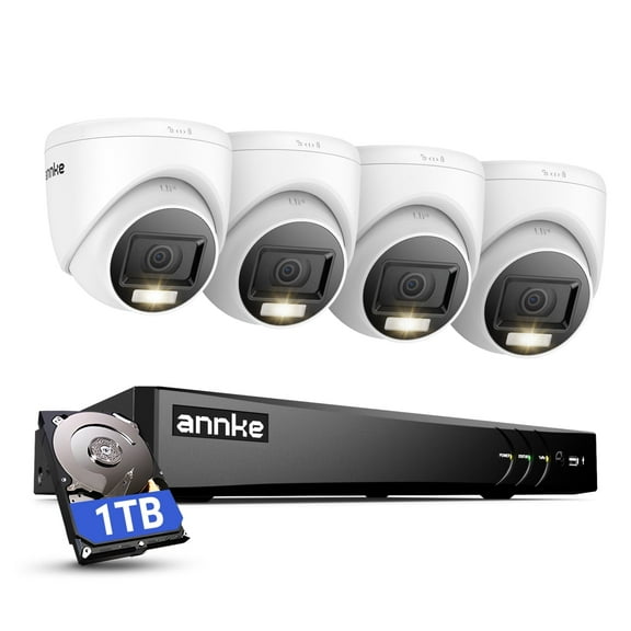 ANNKE 8CH Wired Outdoor Security Camera System with AI Human/Vehicle Detection, 4K H.265+ 5-in-1 DVR and 4x2MP Cameras, Email Alert with Snapshots, 1TB HDD, 66ft Night Vision, Smart Dual Light, White