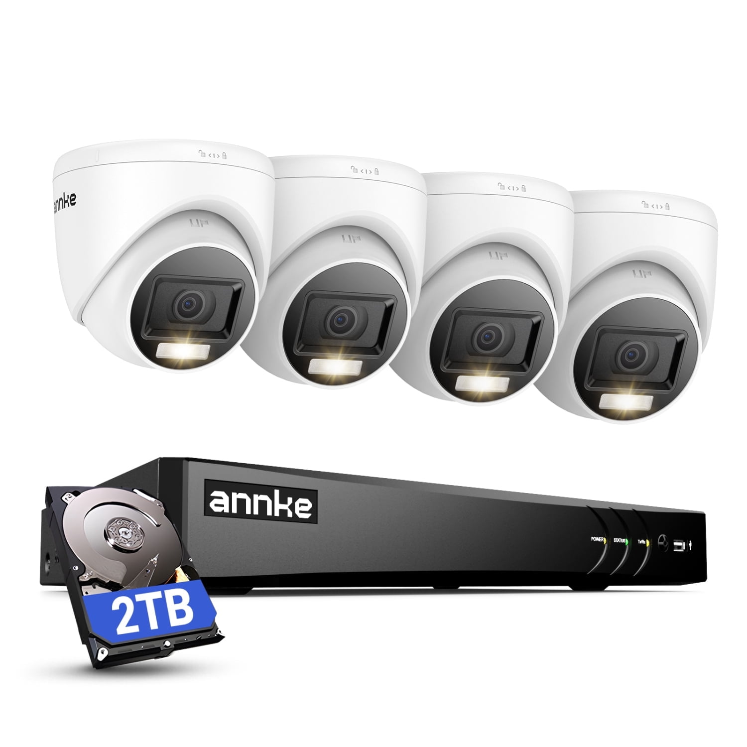 ANNKE 8CH Wired Outdoor Security Camera System with AI Human/Vehicle Detection, 4K H.265+ 5-in-1 DVR and 4x2MP Cameras, Email Alert with Snapshots, 2TB HDD, 66ft Night Vision, Smart Dual Light, White