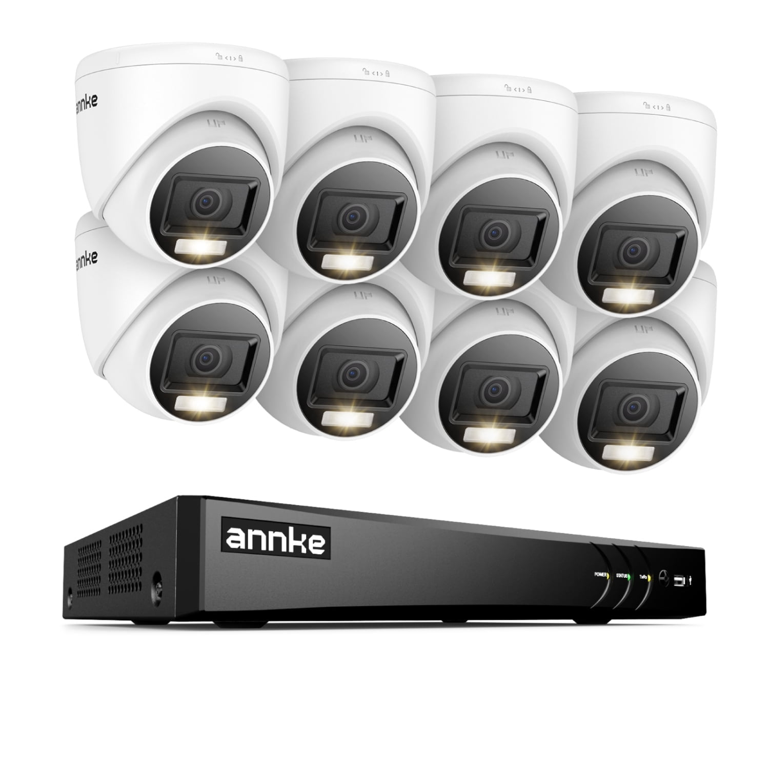 ANNKE 8CH Wired Outdoor Security Camera System with AI Human/Vehicle Detection, 4K H.265+ 5-in-1 DVR and 8x2MP Cameras, Email Alert with Snapshots, 0TB HDD, 66ft Night Vision, Smart Dual Light, White