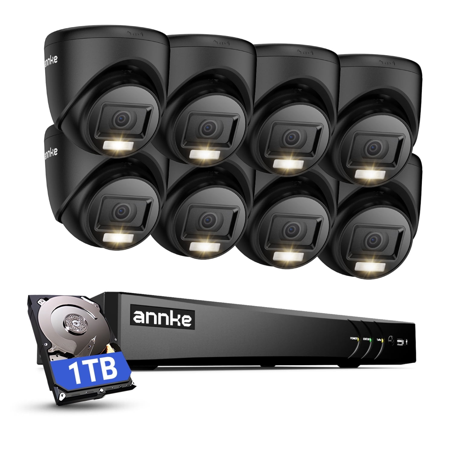 ANNKE 8CH Wired Outdoor Security Camera System with AI Human/Vehicle Detection, 4K H.265+ 5-in-1 DVR and 8x2MP Cameras, Email Alert with Snapshots, 1TB HDD, 66ft Night Vision, Smart Dual Light