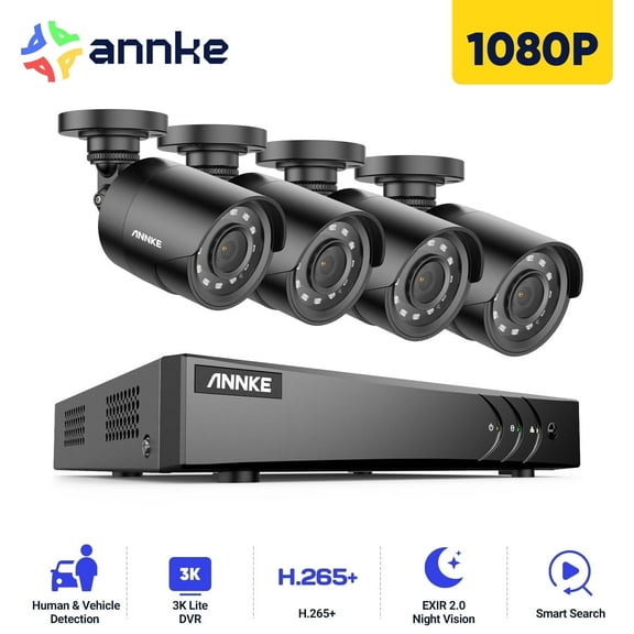 ANNKE 8CH Wired Outdoor Surveillance Security Camera System with AI Human/Vehicle Detection,5MP H.265+ CCTV DVR Recorder and 4Pcs 2MP Surveillance Cameras