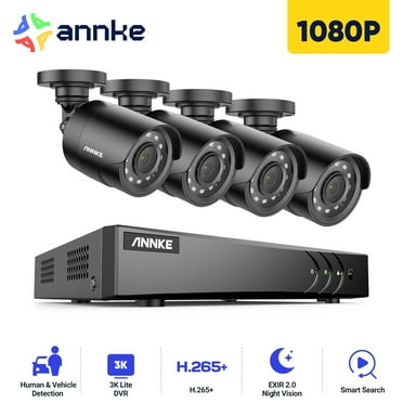 ANNKE 8CH Wired Outdoor Surveillance Security Camera System  with AI Human/Vehicle Detection, 5MP H.265+ CCTV DVR Recorder and 4x2MP Surveillance Cameras, Email Alert with Snapshots, No HDD, 1000ft N