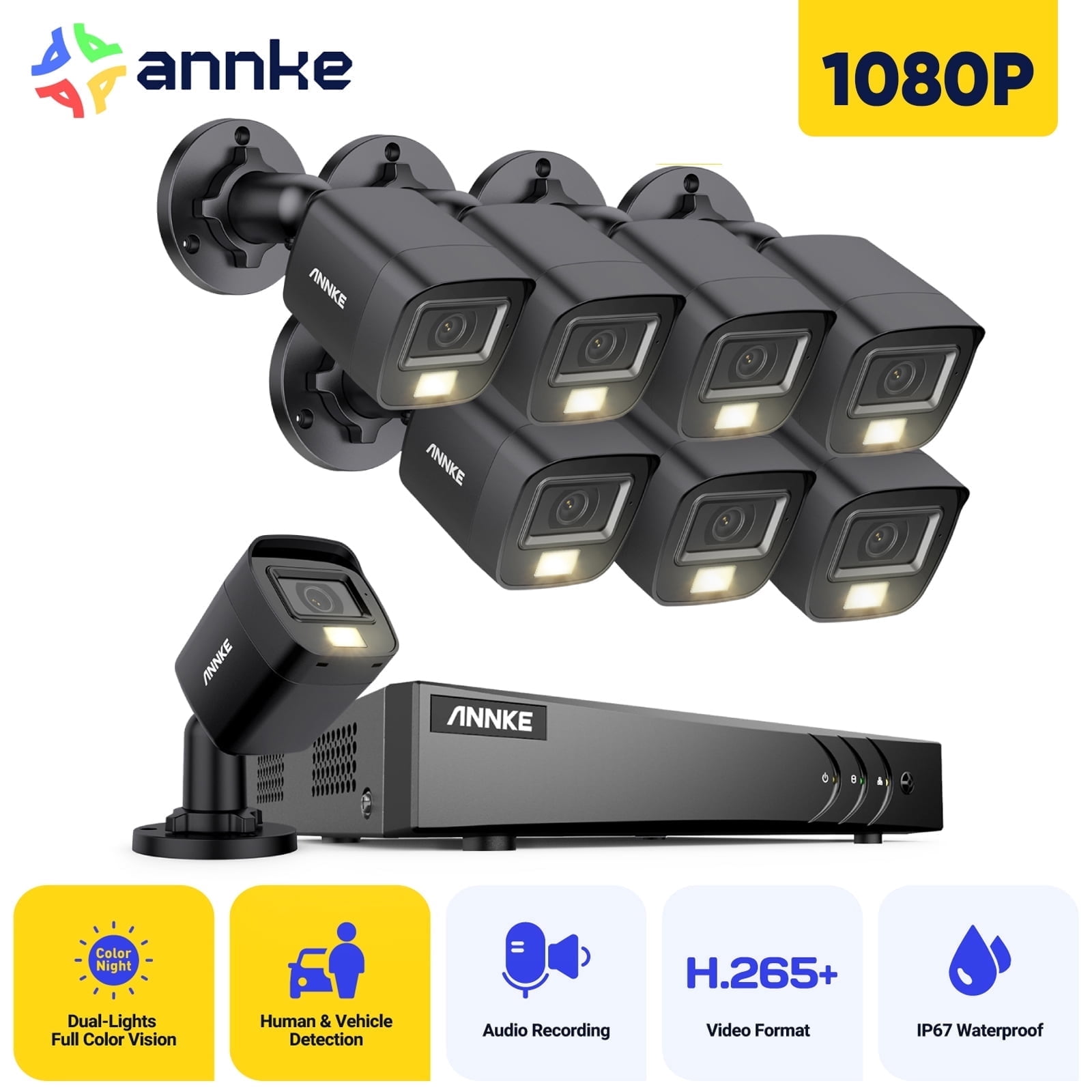 ANNKE 3K Lite Wired Security Camera System Outdoor with AI Human/Vehicle Detection, 8CH H.265+ DVR and 8 x 1920TVL 2MP IP67 Home CCTV Cameras with Smart Dual Light, Color Night Vision