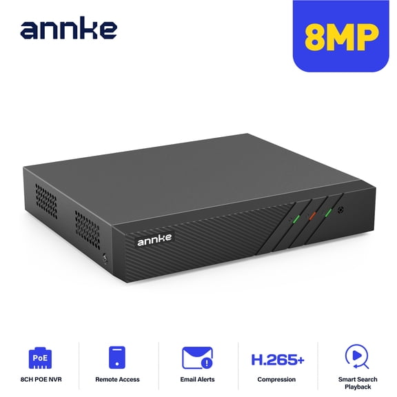 ANNKE 8MP 4K 8 Channel PoE NVR Security Camera System, 8-Port Network Video Recorder, Smart Motion Alert, Works with Alexa ,NR86,No HDD