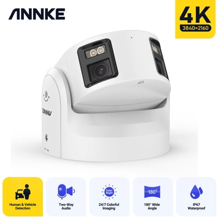 ANNKE 8MP Dual Lens 4K PoE Security IP Camera Color Night Vision Two Way Audio, ual Lens 180° Filed of View, Color Night Vision