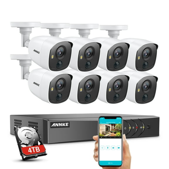 ANNKE CCTV Camera System 16 Channel 5-in-1 H.265+ DVR and 8×1080P HD Weatherproof Cameras, PIR Detection, White Light Alarm, Email Alert with Snapshots,4TB Hard Drive