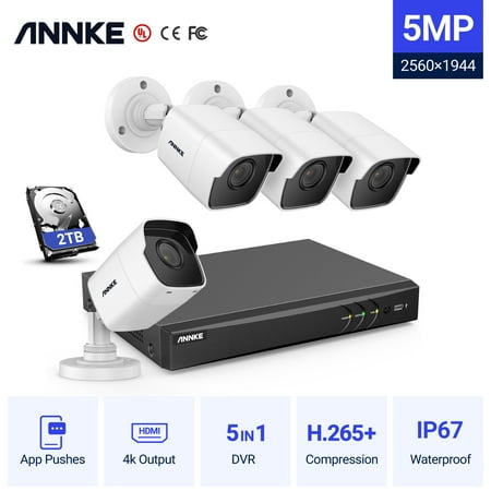ANNKE CCTV Camera System 8-Channel 4K Ultra HD H.265+ DVR and 4pcs 5MP HD Weatherproof Cameras with EXIR LED IR Night Vision,2TB Hard Drive