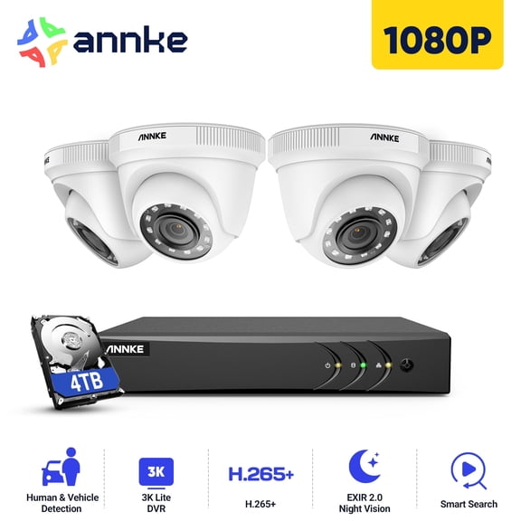 ANNKE CCTV Camera Systems 8 Channel 3K Lite H.265+ AI DVR with 4TB HDD, Human/Vehicle Detection, 4PCS HD 1920TVL 1080p CCTV Dome Cameras, Instant Email and App Alerts with Snapshots