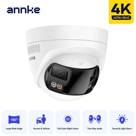 ANNKE FCD800 Outdoor PoE Surveillance Camera, 8MP Dual Lens 180° Panoramic, Motion Detection, Siren Alarm, Two-Way Audio, IP67, Local SD Storage