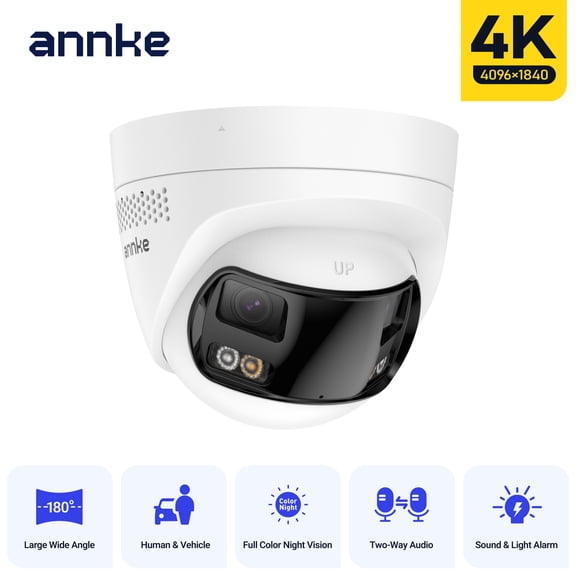ANNKE FCD800 Outdoor PoE Surveillance Camera, 8MP Dual Lens 180° Panoramic, Motion Detection, Siren Alarm, Two-Way Audio, IP67, Local SD Storage