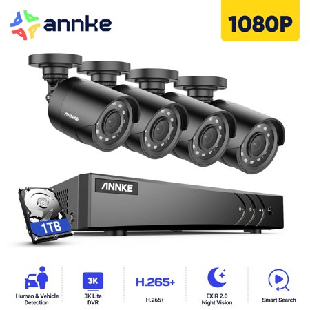 ANNKE 2MP 8CH Security Camera System, 5MP DVR, 4 1080p IP66 Cameras, AI Detection, Remote Viewing, 1TB Storage