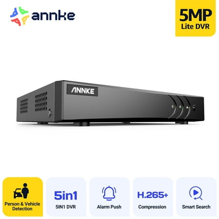 ANNKE H.265+ 3K Lite 16 Channel Security Video Recorder with AI Human/Vehicle Detection,5-in-1 Hybrid DVR,Supports 16CH Analog and 2 IP Cameras for Home Business Surveillance, Easy Remote Access