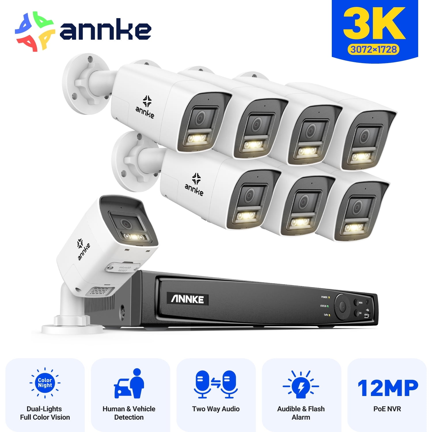 ANNKE 12MP PoE Security Camera, Color Night Vision, Smart Human & Vehicle Detection, H.265, 2.8mm Lens