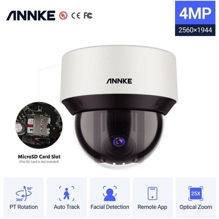 ANNKE H.265+ 4MP 25X Optical Zoom Outdoor PoE PTZ Speed Dome Camera, IK10 Vandal-Resistant, 4.8-120 mm Lens, Intelligent Behavior Analysis, 164 ft Color Night Vision, Support External Sirens