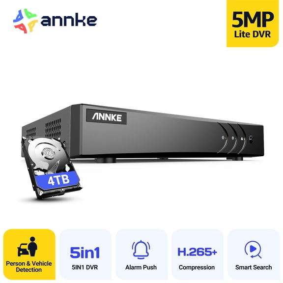 ANNKE 5MP Lite 16-Channel DVR with AI Human/Vehicle Detection, 5-in-1 Hybrid, 4TB HDD, Remote Access
