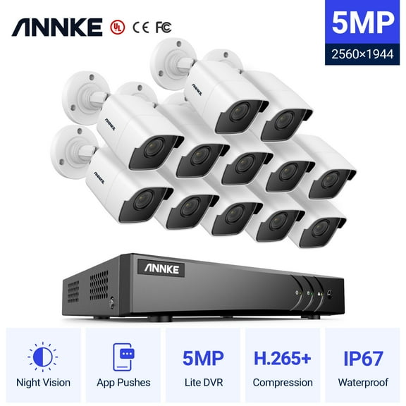 ANNKE H.265+ 5MP Ultra HD 16CH DVR CCTV Security System 12PCS Outdoor 5MP EXIR Night Vision Camera Video Surveillance Kit with 0T Hard Drive Disk