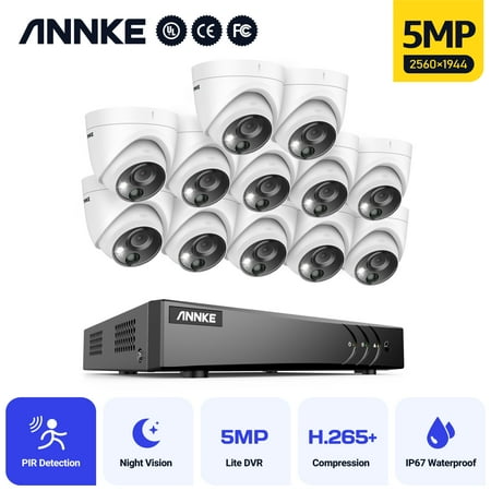 ANNKE H.265+ 5MP Ultra HD 16CH DVR CCTV Security System 12PCS Outdoor 5MP EXIR Night Vision Dome Camera Video Surveillance Kit with 0T Hard Drive Disk