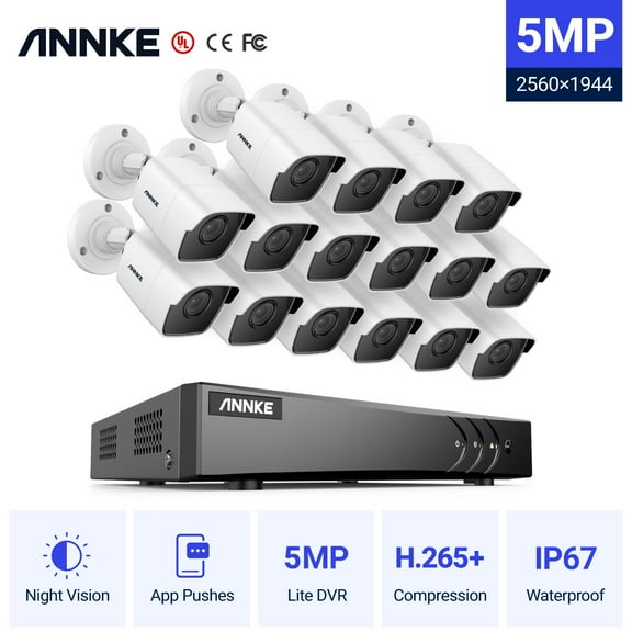 ANNKE H.265+ 5MP Ultra HD 16CH DVR CCTV Security System 16PCS Outdoor 5MP EXIR Night Vision Camera Video Surveillance Kit with 0T Hard Drive Disk