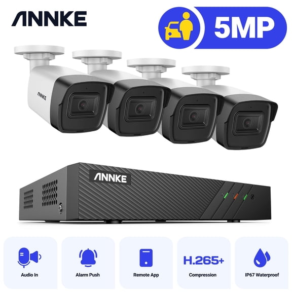 ANNKE H.265+ 8 Channel 4 Camera PoE Security System 6MP NVR with NO Hard Drive, 5MP Outdoor Bullet IP Camera, Color Night Vision, Built-in Mic, Smart Motion Detection, Security Camera System AI Motion