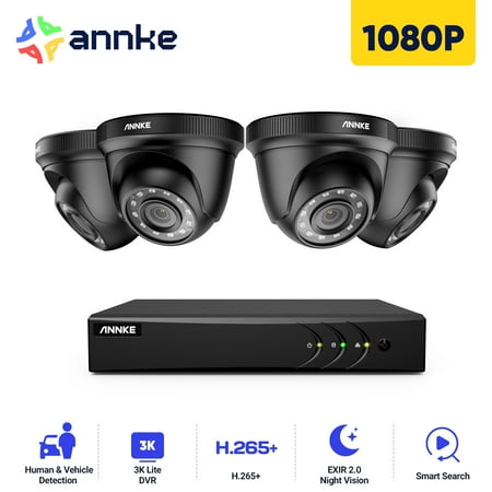 ANNKE H.265+ 8CH Home Security Camera System with Human/Vehicle Detection, 5-in-1 AI DVR Recorder and 4 x 1080P CCTV Indoor & Outdoor Turret Cameras, 100 ft Night Vision, Email Alert, No Hard Drive