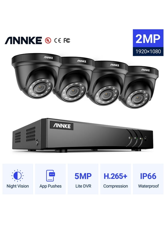 ANNKE H.265+ 8CH Home Security Camera System with Human/Vehicle Detection, 5-in-1 AI DVR Recorder and 4 x 1080P CCTV Indoor & Outdoor Turret Cameras, 100 ft Night Vision, Email Alert, No Hard Drive