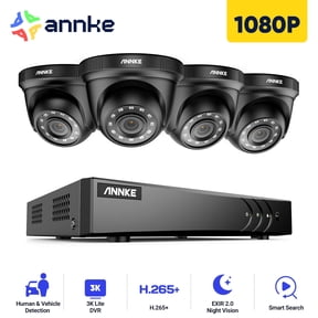 ANNKE H.265+ 8CH Security Camera System with Human/Vehicle Detection, 5-in-1 AI 3K DVR Recorder and 4PCS 2MP Indoor & Outdoor Turret Black Cameras, 100 ft Night Vision, Email Alert with Snap, NO HDD