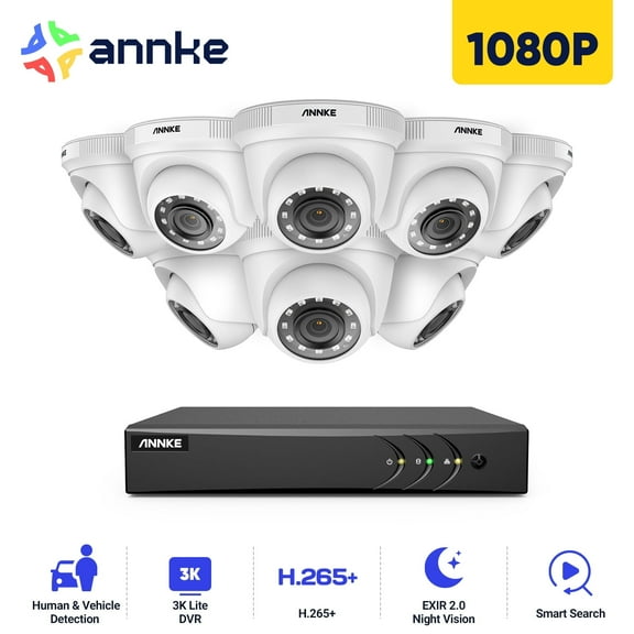 ANNKE H.265+ 8CH Wired Security Camera System with Human/Vehicle Detection, 5-in-1 AI 3K DVR Recorder and 8PCS 2MP Indoor & Outdoor Turret Cameras, 100 ft Night Vision, Email Alert with Snap, NO HDD