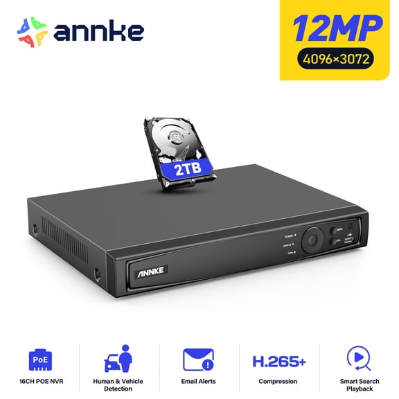 ANNKE NR168 16CH 12MP Network Video Recorder for NVR Security Camera System,Pre-Installed 2TB Hard Drive, Work with ANNKE 12MP/4K/8MP/5MP/4MP PoE IP Camera