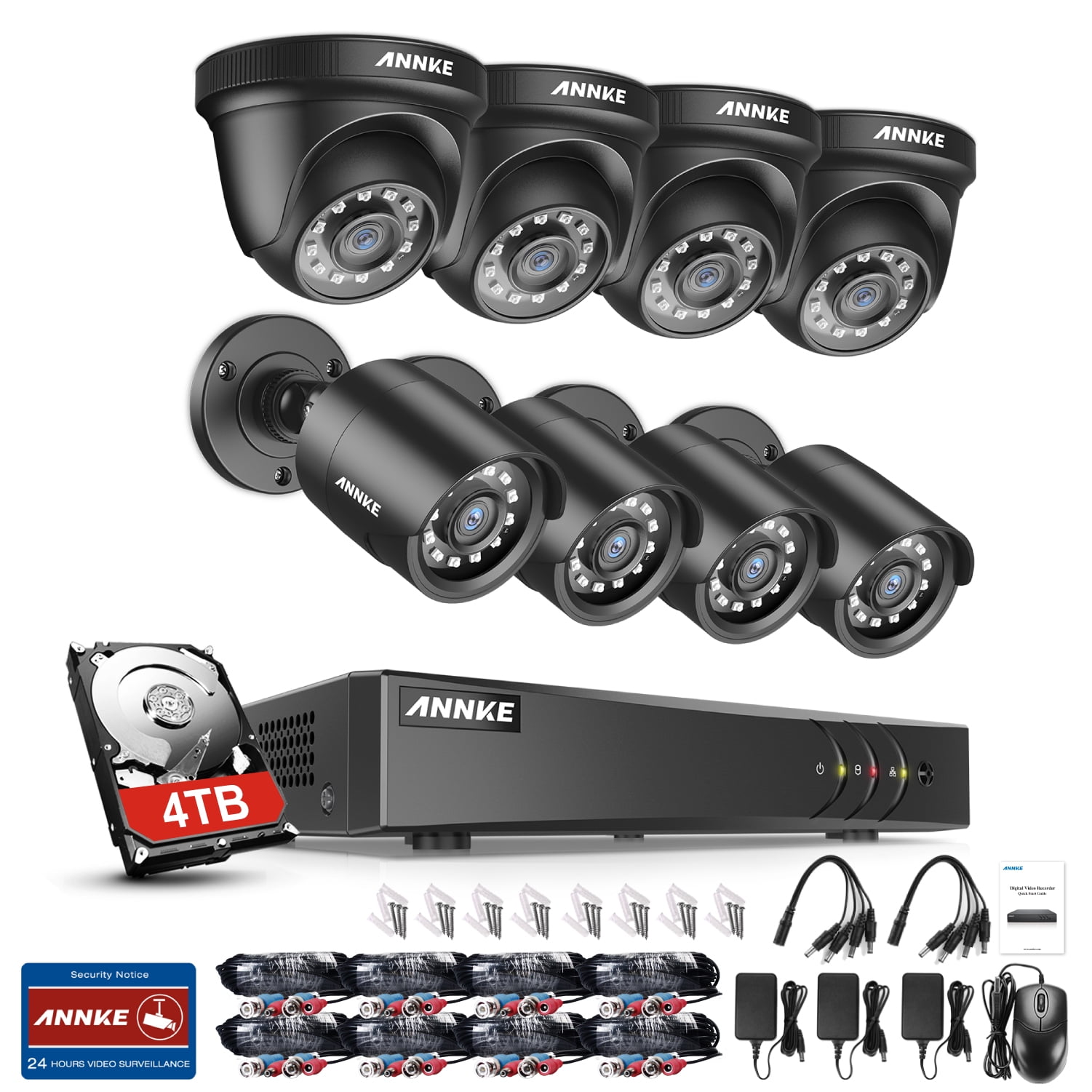 ANNKE Security Camera System CCTV,8 Channel 5-in-1 DVR with 4TB Hard Drive,8pcs Wired 1080p HD Indoor Outdoor Cameras with IR Night Vision