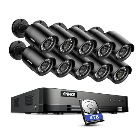 ANNKE Surveillance Camera System,16 Channel 5-in-1 DVR with 4TB Hard Drive,10pcs Wired 1080p HD Indoor Outdoor Cameras with IR Night Vision