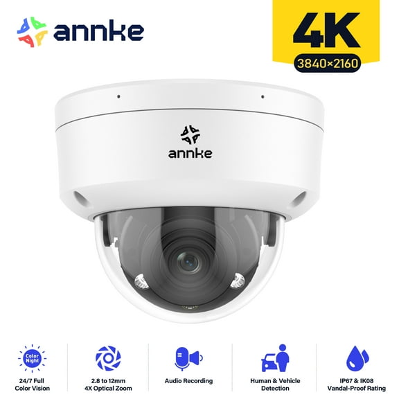 ANNKE Ultra HD 4K 8MP PoE Camera with Mic, Optical Zoom IP Camera with 2.8mm~12mm Lens, Smart Dual Light, Color Night Vision, Human&Vehicle Detection, IP67 & IK08 Vandal-Proof, Up to 512GB Storage