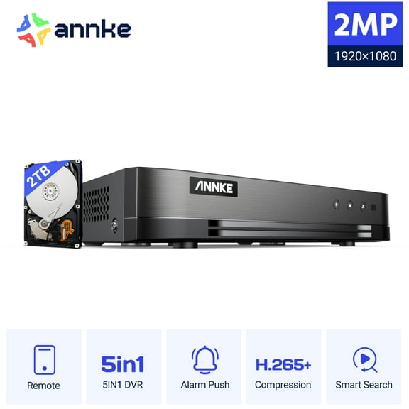 ANNKE Upgraded 16-Channel 5-in-1 1080p Lite Hybrid H.265+ Security Video Recorder,Remote Access,Customized Motion Detection Alerts, DVR Video Recorder for Security Camera System, 2TB Hard Drive